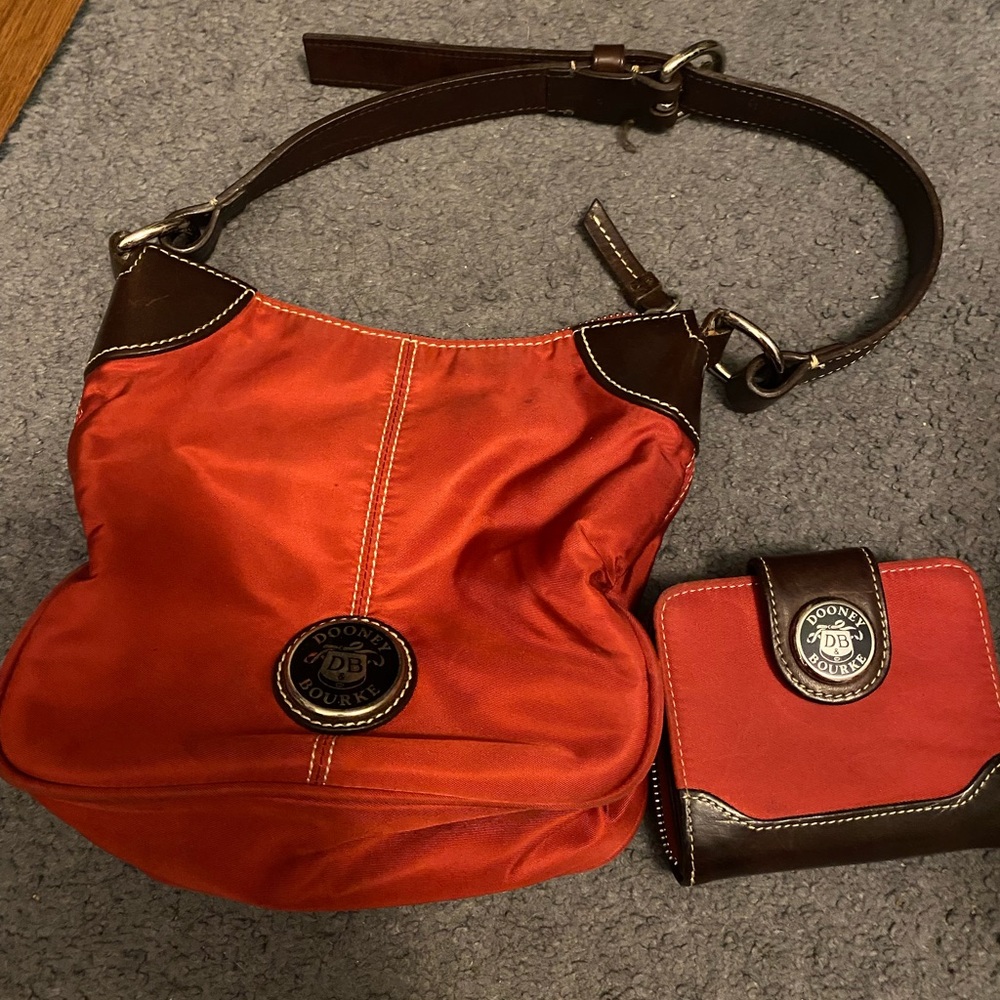 Dooney & Bourke Red and Brown Shoulder Bag Set
